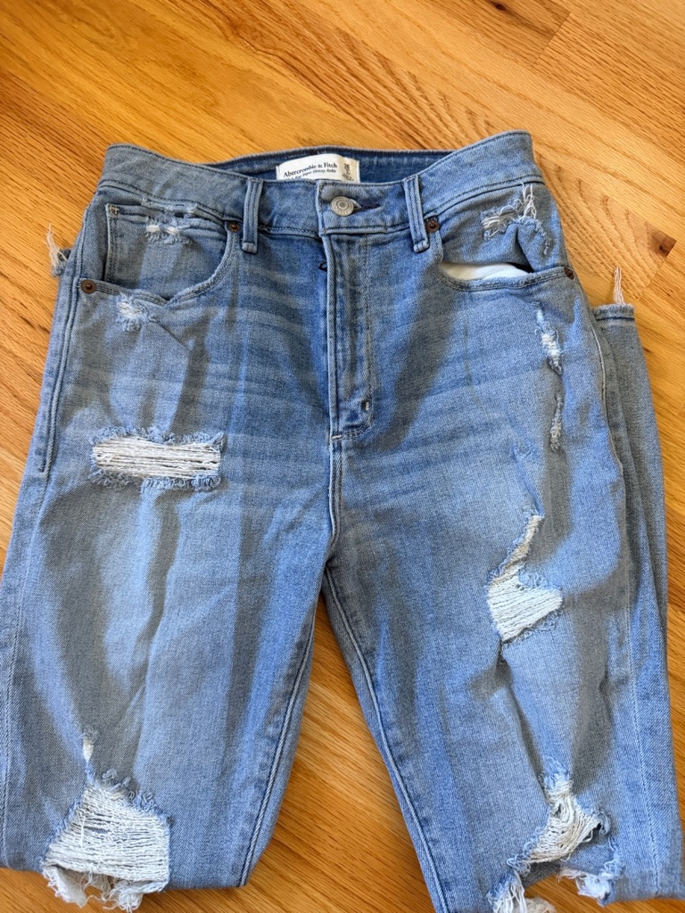 Abercrombie & Fitch Light Blue Distressed curve love jeans